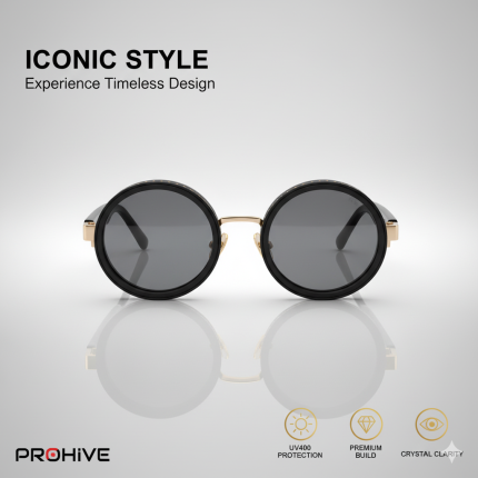 Magnetic Adjustable Light Reduction Round Smart Ai Translation Glasses Anti-Blue Light Uv Polarized Sunglasses (Black Gold + Gray Film)